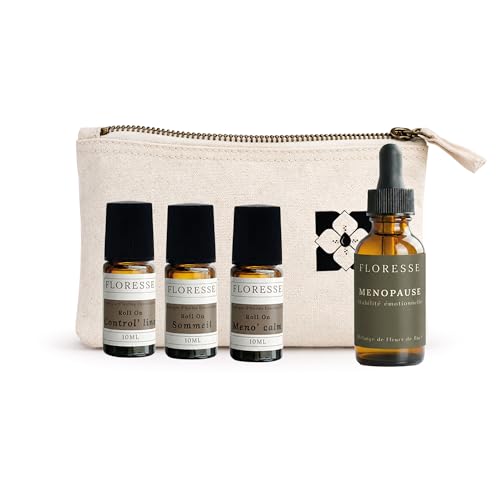 FLORESSE® – Estuche MENOPAUSA Bienestar Femenino – 3 Roll On con aceites esenciales + 1 frasco de flores de Bach