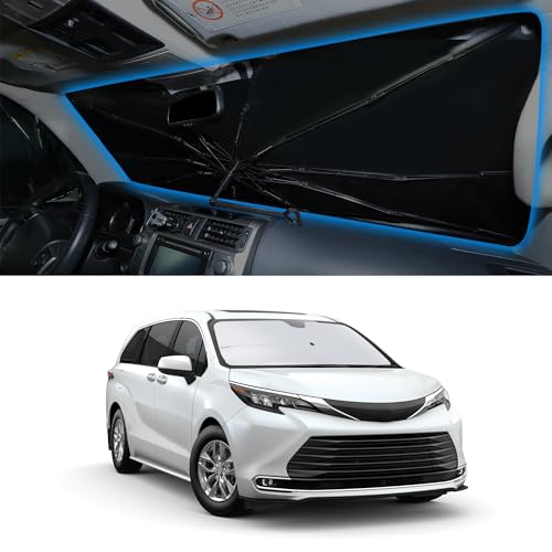 Image of Windshield Sun Shade Umbrella for 2021-2026 Toyota Sienna | Full covered for windshield, Block UV Rays, Heat Reduction, Easy to install, Durable & Fold Up Small