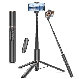 TONEOF 60″ Selfie Stick Tripod for Video,All-in-1 Extendable Cell Phone Tripod Stand with Integrated Remote,360° Rotate Lightweight & Portable Tripod for 4-7” iPhone/Android/Photo & Video Kits/Travel