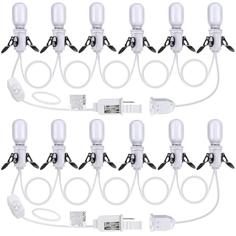 Meonum 2 Pack Accessory Cord with 6 LED T20 Bulbs, 13.9ft Blow Mold Light Cord with Adjustable Brightness, End to End Connected E12 Christmas Village Light Cord with Fuse for Ceramic, Holiday Decor Cover