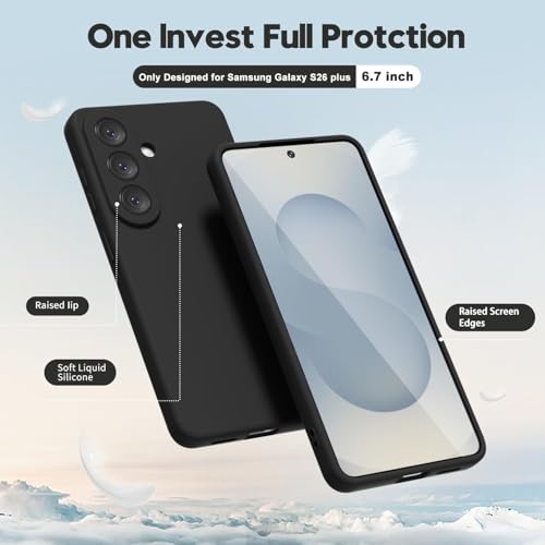 Image of DIZORO Microfiber Candy Case Compatible with Samsung S26 Plus 5G Smooth Touch Cushion Liquid Soft Silicone Gel Rubber Phone Cases Non-Slip Full Body Protective Shockproof Back Cover- Black