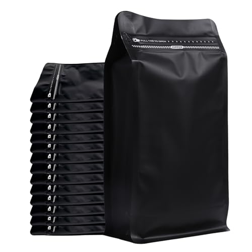 Bolsas de café sin válvula (50 unidades, 226.8 g/0.45 libras) de papel de aluminio de alta barrera negra con parte inferior plana, bolsas de embalaje de almacenamiento de granos de café, bolsas