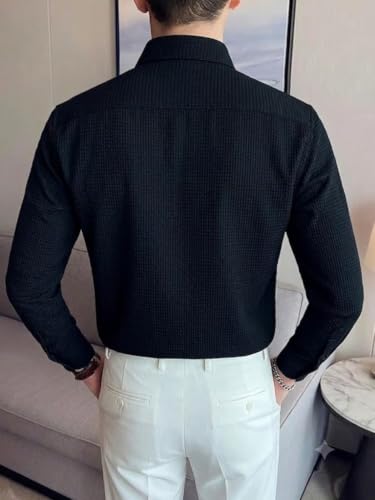 Image of GRECIILOOKS Men's Shirt | Formal Button Down - Slim Fit Office Shirt's for Men | Premiuim Textured Long Sleeve Cotton Blend | Business & Meeting Ready