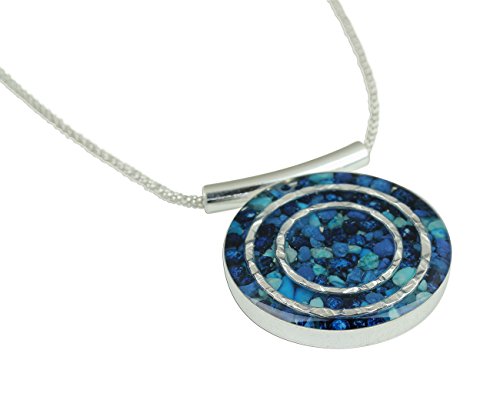 925 Sterling Silver Shades Of Blue Gemstone Cluster Pendant Necklace, 18" + 4" Extender #TOP4