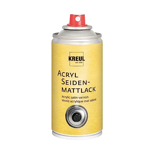 KREUL 830150 - Acryl Seidenmattlack, 150 ml Spraydose, farblos, nicht gilbend, universell einsetzbarer seidenmatt trocknender Schutzlack für Pappe, Holz, Glas, Porzellan, Keramik