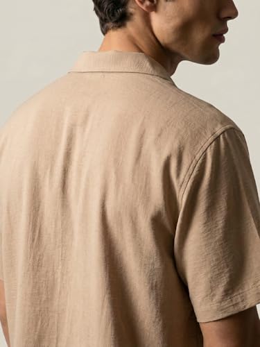 Image of Urbano Fashion Men's Cotton Half Sleeve Relaxed Fit Textured Shirt with Cuban Collar