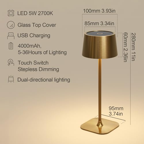 Artilo AT23001-C Battery Operated Lights,Cordless Table Lamp,Portable Dimmable Small Desk Lamp,Stepless Dimming Rechargeable Lamp For Couple Dinner/Restaurant/Outdoor Camping/Bedroom,Touch Switch,Copper thumb #7