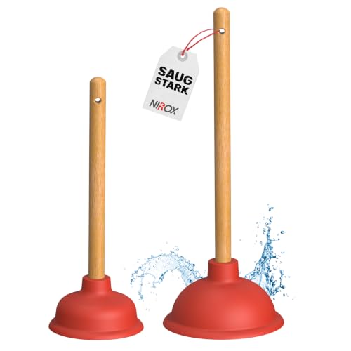 Nirox 2er Set Saugglocke - Pümpel mit 110 & 140 mm Durchmesser - Pömpel mit starker Saugleistung - Abflussstampfer inkl. Holzgriffe - Chemiefreier Ausgussreiniger