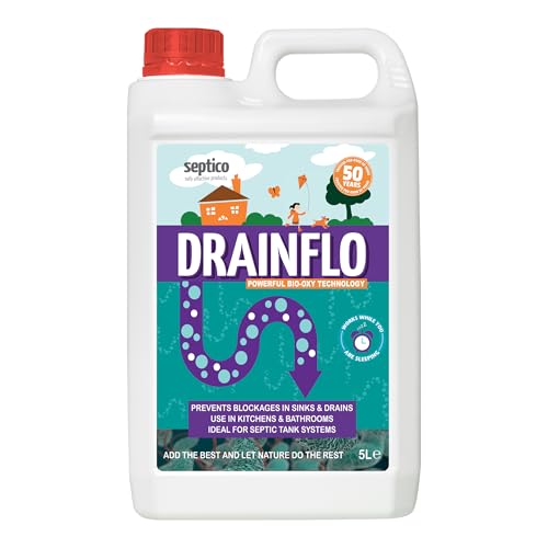 Septico Drainflo Probiotic Drain Cleaner 5L Eco-Friendly Bio-Enzyme Formula for Kitchens Bathrooms & Utility Drains Septic Tank Safe Drain Unblocker & Odour Control