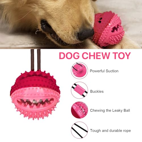 Image of Dog Suction Chew Pull Toy for Aggressive chewers, Treats Teething Rope Toys for Boredom Dog Puzzle Treat Food Dispensing Ball Toys for Puppies Teething |Poweful and Durable Dog rope toy (Red)