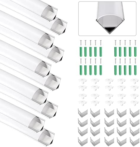 ALLmeter 10pack 3.3ft/1m V Shape LED Strip Diffuser Aluminum Channel with White Cover End Caps and Mounting Clips,Aluminum LED Channel Profile for for Width 10mm LED Strip Light Installations