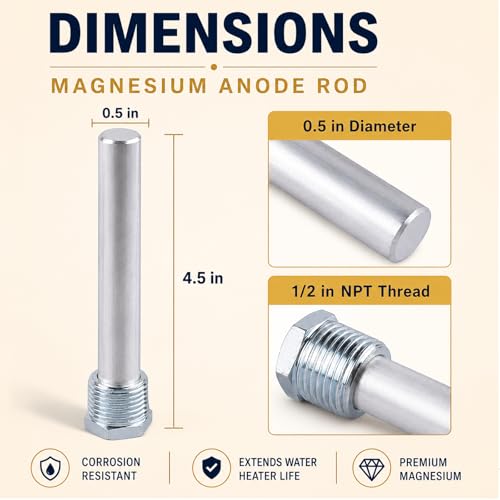 Image of RV Water Heater Anode Rod & RV Water Heater Tank Rinser - 4.5 inch L x 1 /2 inchNPT Thread Magnesium Rod and Water Heater Flush Wand, Replacement Part compatible with Atwood Water Heater 11553