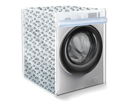 Image of The Furnishing Tree Waterproof and Dustproof PVC Washing Machine Cover Front Loading Compatible for LG, 7 Kg & 7.5Kg, CM-(60x63x81), Floral Pattern Light Gray