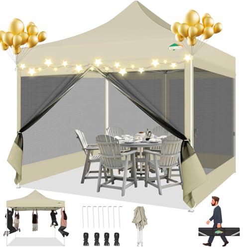 COBIZI Pavillon 3x3m Faltpavillon 3x3m Wasserdicht Stabil, Pop up Pavillon Faltbar, Partyzelt Gartenpavillon, Pavillion Klappbar UV-Schutz mit 4 Seitenwänden aus Mesh, Khaki