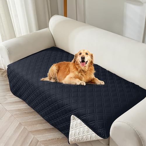 Image of Genina Waterproof Couch Cover,Washable Anti-Slip 78inch Sofa Covers with 3 Cushions,Sectional Couch Covers for Pets Friendly, Sofa Slipcovers for Dogs Cats(78inch /Navy Blue)