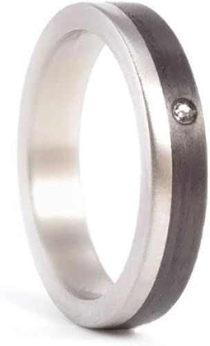 Women's titanium and carbon fiber ring. Unique black matte wedding band. Water resistant, very durable and hypoallergenic. (00309_4S1)