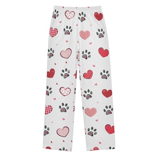 Footprint Love Heart Boys Long Pants Soft Trousers Elastic Waist Kids Lounge Bottoms with Pockets S-XL
