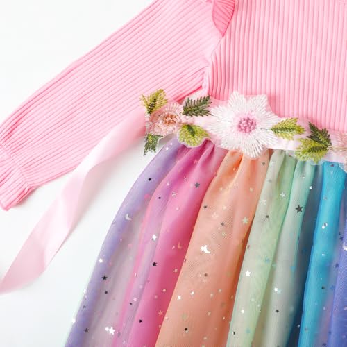 Image of HILEELANG Little Flower Girl Tulle Tutu Dress Easter Cotton Ribbed Birthday Wedding Party Princess Dresses