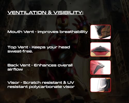 Image of Vega Zap Marvel Iron Man Edition Full Face Helmet - Premium Graphic Finish, Gloss Red Gold - L