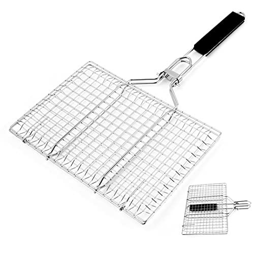 Abcsea 1 Pieza Cesta de Parrilla de Barbacoa Plegable de Acero Inoxidable, Canasta de Parrilla de Barbacoa, Malla de Parrilla, Cesta para Asar Pescado, Cesta de Barbacoa Cover