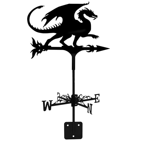 Dragon Wind Weathervanes for Roofs Mount, Mini Weather Vain Vein with Creative Shapes & Metal Material for Sheds, Courtyard & Garden Fence Decoration Outdoor (Black, 1PC)