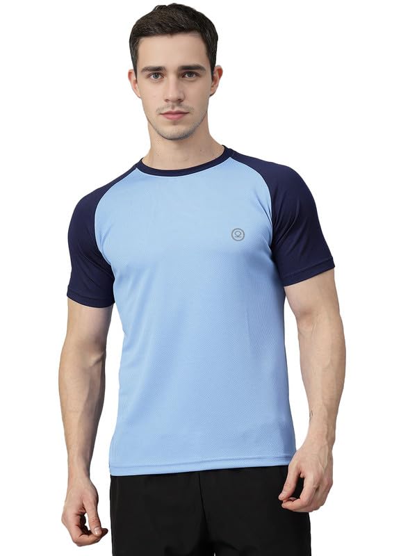 CHKOKKO Men Polyester Solid Quick Dry Sports Gym T-Shirt Breathable Moisture-Wicking Half Sleeve Round Crew Neck Regular Fit Active Wear for Running and Training