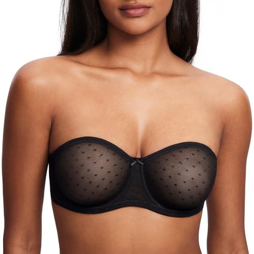 Image of DOBREVA Women's Mesh Strapless Bra Sheer Unlined See Through Underwire Bras Plus Size