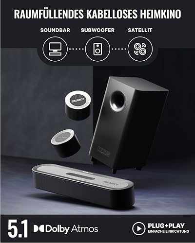 MAJORITY Bowfell Halo Atmos Soundbar für TV Geräte | 300W Lautsprecher für Fernseher mit Subwoofer | 5.1 Dolby Atmos Heimkino Surround Sound System mit HDMI eARC | Mini Sound Bar PC Bluetooth – Bild 6