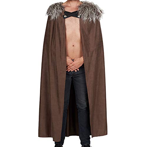 Andrea Modem Traje de Hombre Vikingo Capa con Cuello de Piel marrón