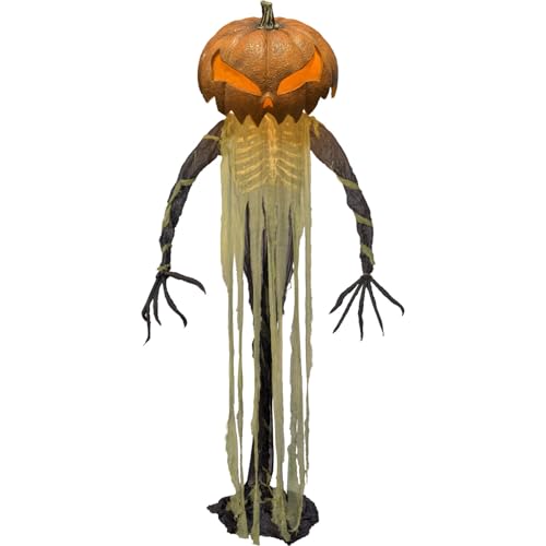 Haunted Hill Farm Pumpkin Sentinel by Tekky, Battery-Operated, Motion and Sound Activated Animatronic with Sound Effects and Lights for Indoor or Covered Outdoor Creepy Halloween Decoration