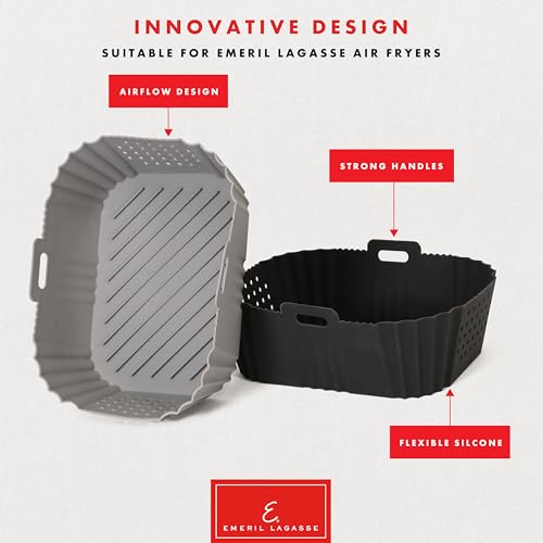 Reusable Silicone Air Fryer Liners for Emeril Lagasse Air Fryer Oven – Non-Stick Reusable Air Fryer Basket Liners – Dishwasher Safe – 9 x 7 x 3 Inch – 2 Pack – Black/Red - image 7