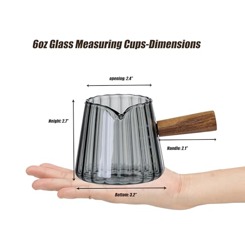 Vaso medidor 6 oz de vidrio borosilicato con asa de madera miniatura 2