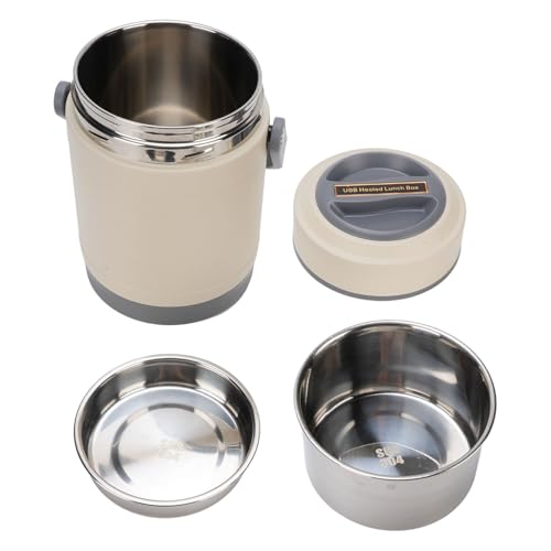 Stainless Steel Portable Thermal Cooker Pot Non Leakage Heat Preservation Pot for Business People and Travelers 2L (Orange) (Beige)