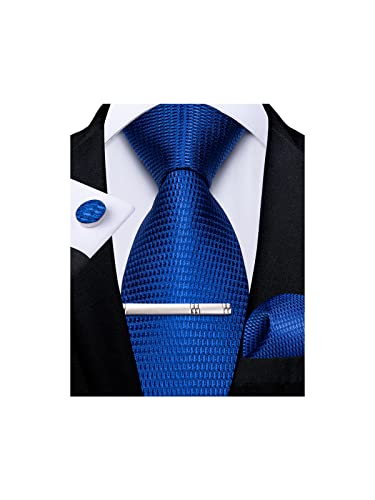Dibangu Men's Solid Royal Blue Ties Wedding Plain Necktie Pocket Square Cufflink Tie Clip Set #TOP13