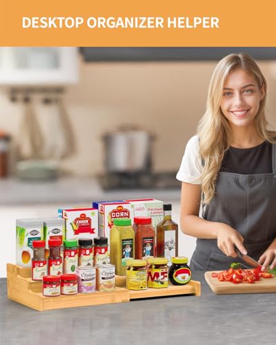 Spice-Rack-3-Tier-Natural-Bamboo-Adjustable-Cabinet-Organizer-Shelf-Expands-87-156cabinets-Stepped-design-labels-visibleStorage-organizer-saves-space-easy-wipe-For-spices-jarscans