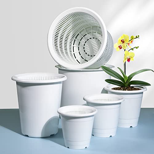 Meshpot 2Pcs 5 Inch Orchid Pots With Holes,Double Layer Plastic Plant Pot With Saucers,Decorative Flower Pots For Indoor Outdoor Plants,Herbs,Snake Plants And Succulents #TOP3