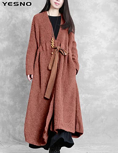 YESNO Women Casual Loose Oversized Chunky Cable Knit Open Front Coats Cardigan Sweaters Long Outerwear with Pockets YQA4