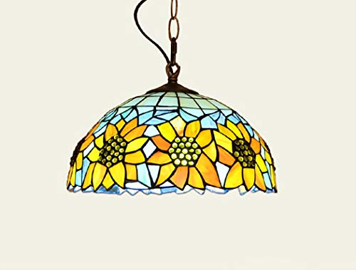 Lustre Tiffany Tournesol plafonnier rétro artisanal en vitrail haut de gamme douille E27