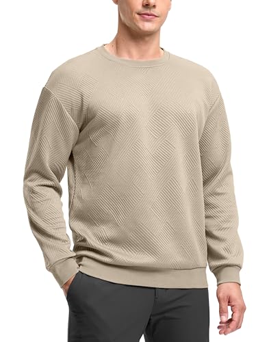 G Gradual Mens Sweatshirt Geometric Textured Crewneck Sweater Long Sleeves Casual Dressy Pullover Shirts, Dusty White Khaki, S