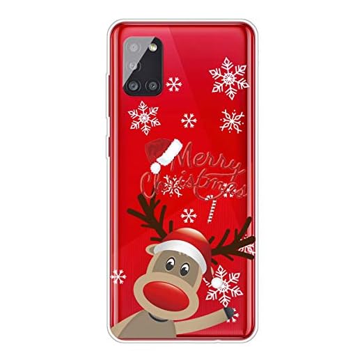 MUTOUREN Skal till Samsung Galaxy A51 4G, Julserie Klar Kristall Mjuk TPU Silikonskal Ultra Slim Anti-scratch Stötfångare med gratis [Skärmskydd], Älg 02