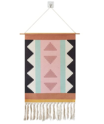 Macrame Woven Wall Tapestry Hanging Art, 20 x 34 Extra Large Boho Chic Bohemian Morocco Colorful Geometric Printed Tapestries Decor for Apartment Dorm Kids Living Room Bedroom Door Entrance (Wave)