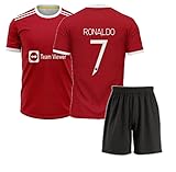 Sports Football Team Red Half Sleeve Jersey Ronaldo 7 Fans Tshirt with Black Shorts for Mens and Boys(Small 36)