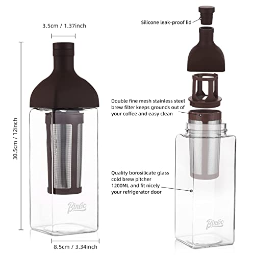 Bincoo Cold Brew Coffee Maker,Square 1200Ml Iced Coffee & Iced Tea Pitcher With Double Wall Stainless Steel Mesh,Placed Sideways And Leak-Proof Silicone Lid,Perfect For Home And Kitchen (Brown) #TOP2