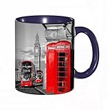 EKLMPS Becher aus Keramik, Ideal als Geschenk, Hochwertiger Aufdruck, Tasse mit Motiv, Tee Becher, Coffee Cup, 330ml,Londoner Telefonzelle auf der Straße. Traditionelle lokale kulturelle Ikone England