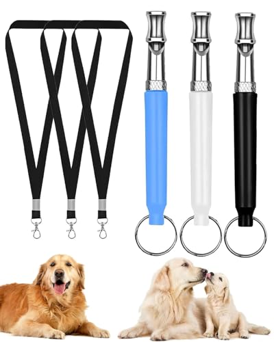 HUVZOR 3 para Perros Silencioso De Alta Frecuencia De 2 Piezas, Silbato para Recordar Perros Que Ladran, Silbato para Perros Silencioso Ajustable, Silbato Antiladridos(blanco, negro y azul)