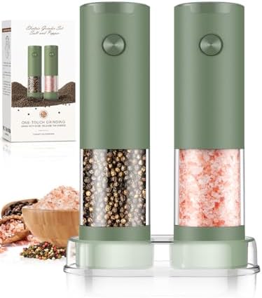 Salt and Pepper Grinder Set Mom Christmas Gifts, Electric Automatic Green Salt Pepper Shakers Home Kitchen Gadgets for New Home, Adjustable Coarseness Pepper Grinder Kitchen Appliances