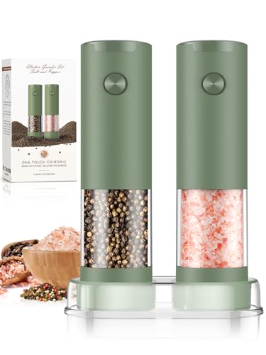 Salt and Pepper Grinder Set Mom Gifts, Electric Automatic Green Salt Pepper Shakers Home Kitchen...