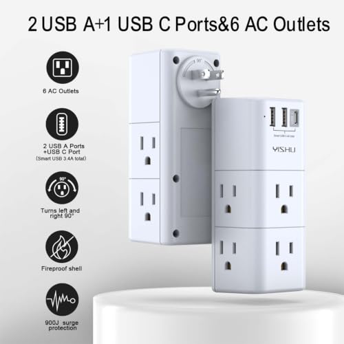 Image of Universal Extension Board with USB | Multi Plug Socket Extension Cord | 6 in 1 Spike Guard with Type-C Fast Charging | Heavy Duty Extension Box with Individual Switch, Surge Protector (Neutral)