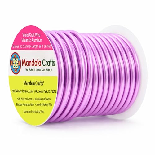 Image of Mandala Crafts 10 Gauge Violet Anodized Aluminum Craft Wire, 32 FT | Colored, Flexible, Bendable, for Bonsai, Armature, Sculpting, Wire Wrapping, Jewelry Making, Weather & Tarnish Resistant