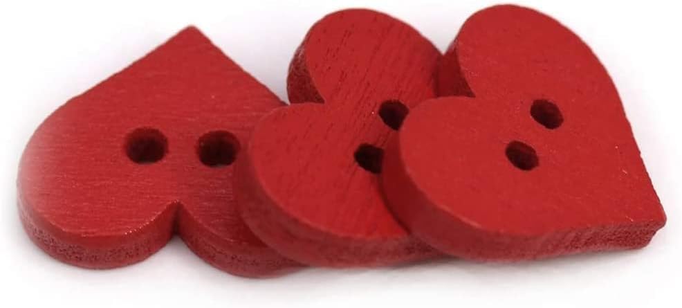 JJLFresheners 100Pcs 2 Holes Red Heart Button Red Love Heart Wooden Button Clothes DIY Sewing Accessory Decor Sewing Buttons Sewing Notions and Supplies